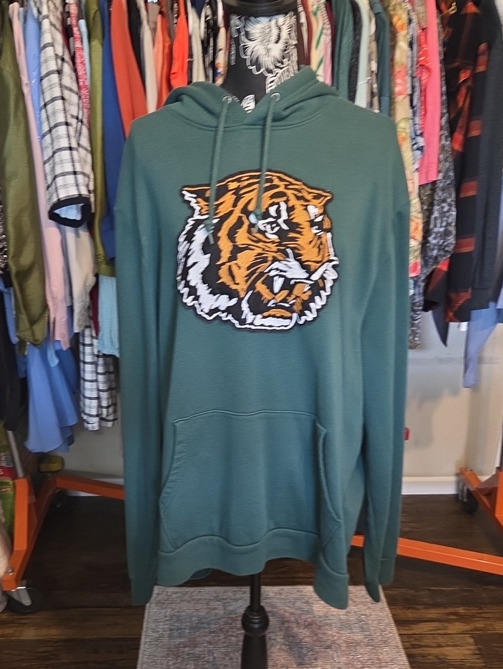 Old Navy Men's Forest Green Hoodie with Tiger Patch